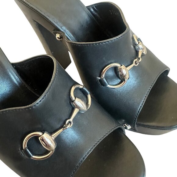 Gucci Betis Glamour Horsebit High Heel Clogs Sandals Stud Open-Toe Size 38.5 - Picture 14 of 15